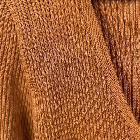 Danielle Bernstein Revolve Ribbed Rust Orange Tie Front Cardigan Rayon Nylon Siz - Picture 4 of 7